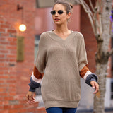 Fongt New Sweater Women Autumn And Winter Explosion Chicken Heart V Neck Lantern Sleeve Striped Knitted Shirt