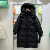 2022 New Korean Loose Down Puffer Jacket Winter Thick Warm 90% White Duck Down Coat Hooded Long Female Feather