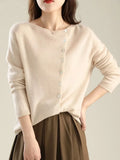 Design Single Breasted Knitted Sweater Tops Women Casual Spring Thin Long Sleeve Knitwear Jumper O-neck Pullover