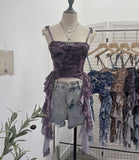 Real Shooting 2024 New Niche Babes Print Sling Vest Hem With Lotus Leaf Edge Sleeveless Top