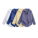 Fongt 2025 New Women's Cotton Bat Sleeve Striped Clip Long Sleeve Shirt 2025458