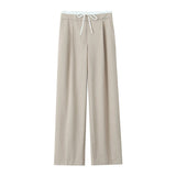 Fongt Waist Wide Leg Double-Layered Leisure Trousers 2025 Spring And Summer New Women's Rope High Waist Folding Broad Leg Trousers