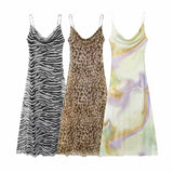 Fongt Women's Clothing 2025 Spring New Street Fashion Mesh Animal Print Sling Dress