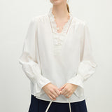 Fongt Temperament Lace Lace V-Neck Shirt Women's Spring 2025 Design Sense Niche Elegant Loose Coat