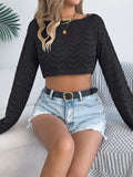 Fongt And Summer Solid Color Hollow Horn Sleeve Leisure Loose Knitted Shirt Holiday Umbilly Tops Women's Clothing