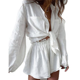 Fongt Women's Wear Casual Solid Color Flounce Shorts Shirt Early Fall Lazy Wind Suit