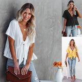Fongt Summer New Women's Pure Color Splicing Loose Short-Sleeved Strap Lotus Edge Top