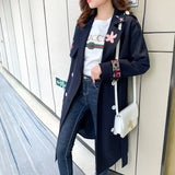 2020 new embroidered windbreaker Korean version slim long sleeve double breasted over the knee mid long coat