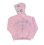 Fongt And Winter New Foam Plus Water Drill Loose Hooded Hooded Hooded Kitty Cat Print Jacket Hot