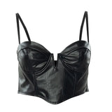 Spaghetti Strap Low Cut Zip Up Bustier Backless Corset Tank Tops Women Party Club PU Faux Leather Camisole Tube