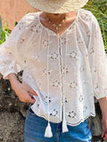 And Summer New French Embroidery Blank Shirt Women's Holiday T-Shirt Women's Small