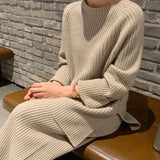 Autumn Knitted Long Sleeve Top Wide Leg Pants Set Casual Korean 2PC Lady O-Neck Sweater Suits Classic Solid Femme