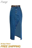 Women's Retro High-Quality Lrregular Split Denim Skirt 2023 New Women's High-Waisted Slim Long A-Line Bag Hip Denim