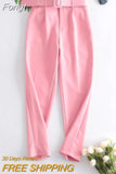 Hidden Button Blazer Pants Set Suits Women High Street Ladies Office Pants Matching Set Spring Autumn Blazer Coat
