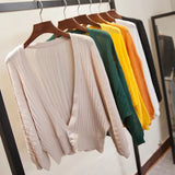 Fongt And South Korea's New Lantern Sleeve Knitted Shirt Women Wearing V-Neck Loose Sunscreen Air-Conditioning Shirt Shawl Coat