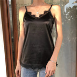 2022 Summer Satin Crop Top Women Camis Roupas Slik Off White Lace Tops Female Camisole Black Halter T-shirts Basic Woman