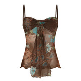 Fongt Cloth Forget Retro National Style Print Folded Bracing Strap Net Yarn Hottie Sexy Sling Suit