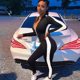 Jumpsuit Sporty Rompers Womens Jumpsuit 2019 Workout Patchwork Zipper Long Sleeve Jumpsuits Activewear