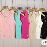 Thin Nail Bead Knitted Sling Heavyweight Vest Summer Bottom New Slim Design Sleeveless Top
