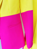 QUALITY Newest 2023 Star Style Designer Runway Suit Set Women's Single Button Color Block Blazer Flare Pants