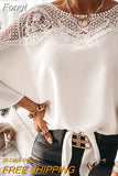 Crochet Embroidery Lace Blouses Women Autumn Sexy Lace Stitching White Shirts Vintage Elegant Ladies Tops Blusas