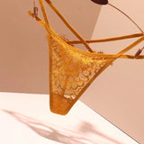 Fongt Sexy Embroidery Cross-Band Incognito Thin Lace Tone Transparent Low-Rise Hollow Tpants