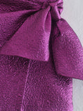 Fongt Women's Metallic Purple Bow Dress Skirt 2217