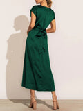 Women's Dress Elegant Satin Silk Green Office Ladies Lace-up Midi Dress Chic Evening Party Dresses for Women 2023 New-Outfit