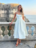 elegant and pretty women's dresses Midi White Vacation Dress Spaghetti Strap Beach Dress A Line Party Dresses 2023-Outfit