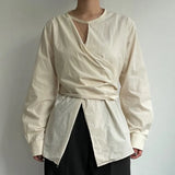 Irregular Shirts Blouses Hollow Out Blusas Mujer Criss Tunic Ropa Mujer Spring New Camisas Korean Fashion Shirt Tops-Outfit