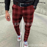 Fongt New Men's Casual Dating Men's Lattice Solid Nine-Point