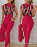 Series) 2023 Women's Red Print Shirt Pantsuit-With A Belt-Outfit