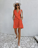 Fongt Design Cotton Suit Vest Suit Women's Summer Leisure Sleeveless Vest Shorts Two-Set