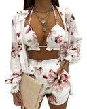 Independent Station New Popular Style Sexy Summer Solid Color Printing 3-Piece Suit Girl-Outfit