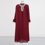 Famous Dress 2025 Spring New Temperament Fashion Design With Diamond Feathers Spliced Solid Color