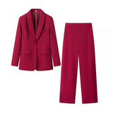 Fongt Women's Winter New Temperament Evening Dress Collar Suit Jacket + Pants Suit