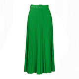 Fongt With Belt Women's New High-Waisted Skirt Swing Medium Long Folded Temperament Half-Body Skirt