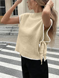 Fongt Women's Sleeveless Sweater Vest Simple Design Bumpy Bow Tie With Coat