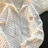 Fongt Early Autumn New Hoodie Female Loose Waffle Korean Version Of Versatile Design Sense Long Sleeve Cardigan