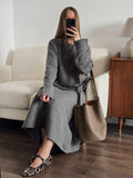 Fongt New Lazy Wind Loose Top + Fishtail Dress Set Women's Round Collar Knitting Set Bright