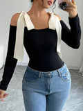 Fongt Long-Sleeved Girl Slimming-Word Shoulder-Cloth T-Shirt
