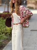 Fongt New Casual Fashion Slimming Plant Print Polo Collar Women Zipper New Coat Top