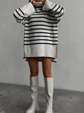 Knitted Split Turtleneck Women Sweater Winter Long Flare Sleeve Pullover Ladies 2022 Autumn Loose Casual Female