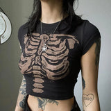Fongt Dark Wind Round Collar Skeleton Slim High Waist Crop