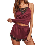 Fongt Women's Home Pajamas Two-Piece Slip Face Lace Nightgown Set-Outfit