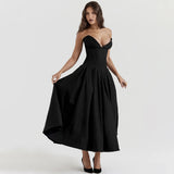 Fongt 2025 New Sexy Long Dress With Chest Dress V Pointed Fish Bone Gird Waist A Swing Dress Woman