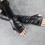 PU Leather Long Gloves Ladies Hole Black Arm Sleeve 2020 Spring Female Gloves Accessories Fashion