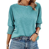 Fongt Women's 2025 Spring/Summer Fashion Sleeve 7-Sleeve T-Shirt Round Collar Basic Lace Sleeve