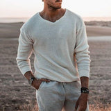 Fongt Men's Sweater Casual Loose Sweater V Neck Long Sleeve Pullover Fashion Plus Size Men's