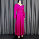 Fongt Pearl Evening Dress 2025 New V-Necked Long Sleeves Hundred Rolled Dress Party High Waist Dress Dress